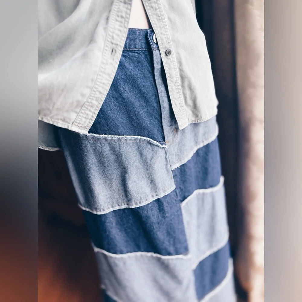 One-of-a-Kind Artisan Patchwork Denim Maxi Skirt